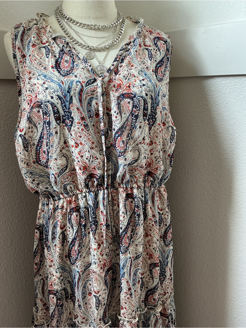 Indigo Rose Paisley Maxi Dress - Sleeveless Tie Neck - Picture 3 of 9